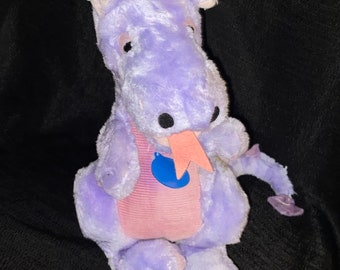 Vintage 1983 Purple Plush Dragon Stuffed Animal with Pink Tongue by Dakin