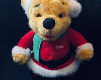 Vintage Holiday Plush Winnie the Pooh in Santa Outfit 8” Toy