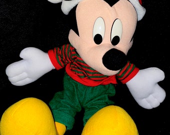 Vintage Mickey Mouse by Mattel Arco Toys Holiday Christmas Santa Mickey Mouse Stuffed Plush Large 18’’