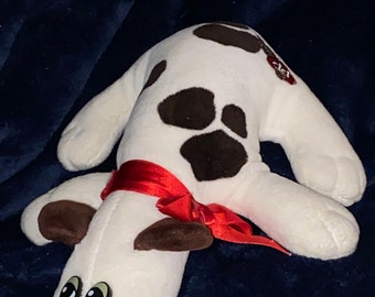 Pound Puppies 1986 Vintage Newborn Plush 7.5” White Spotted Puppy with Short Black Ears