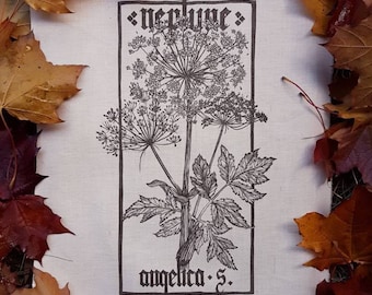 Neptune-Angelica silvestris Archangelica PLANHERBARIUM linocut Print