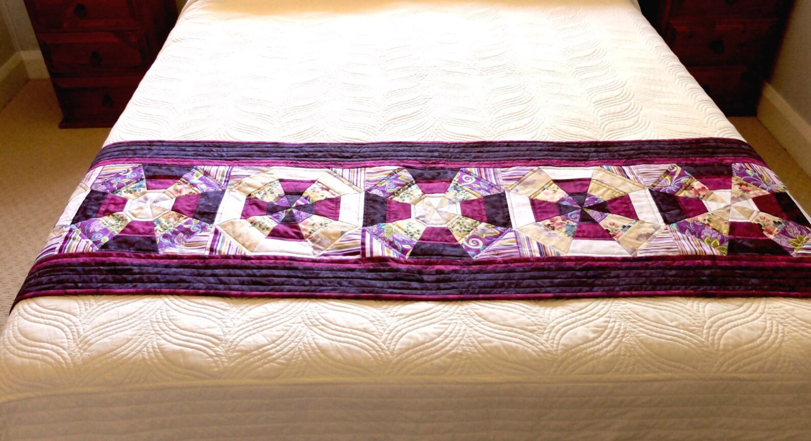 Patchwork Quilted Queen Bed Runner Bed Scarf Modern Purple Etsy Australia