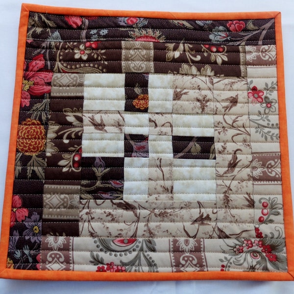 Quilted patchwork insulated pot holder, hot pad, trivet, snack mat, candle mat, Moda fabric, autumn tones