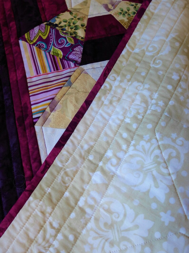 Patchwork quilted Queen bed runner bed scarf modern purple Etsy