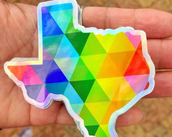 Holographic Texas Sticker Custom Decal Texas State Stick On Adhesive Texan Born and Raised in Lone Star State of Texas Gifts Rainbow Sticker