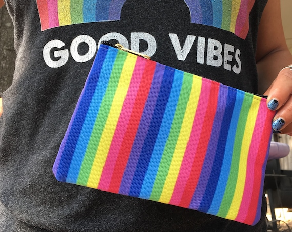 The Vivid Collection: Rainbow Striped Accessory Pouch - Rainbow Gift - Rainbow Pencil Case
