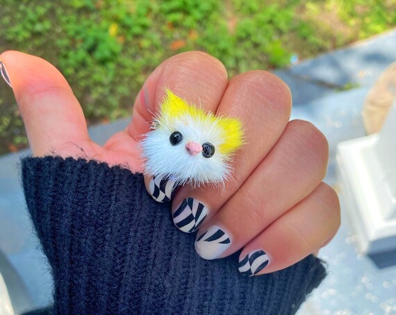 Cute Kitty Cat Ring -Furry faces with a cute noses - Random colors