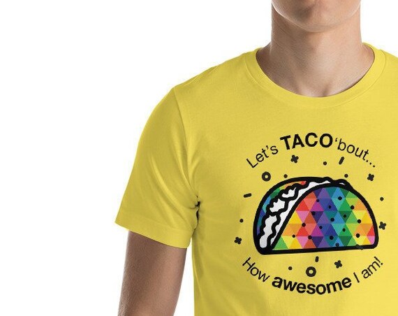 Short-Sleeve Unisex Colorful Taco T-Shirt Let's TACO 'bout it Tee is for Everyone Who Loves Tacos
