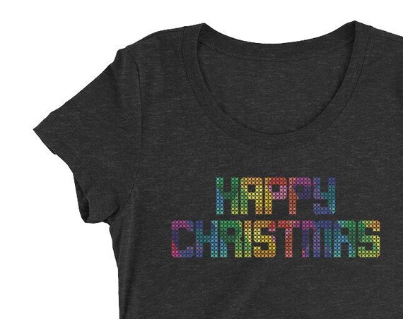 Happy Christmas Ladies' short sleeve t-shirt Colorful Holiday Shirt Gift for Xmas