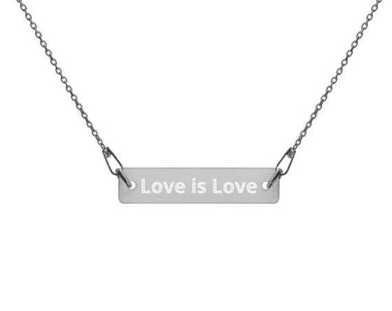 Love is Love Engraved Silver Bar Chain Necklace