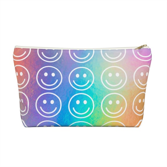 Smiley Face Iridescent Accessory Pouch w T-bottom