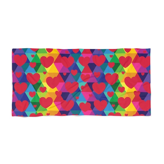 Colorful Red Hearts Towel for Your Valentine for the Beach or as a Gift and All the Rainbow Lovers Out There