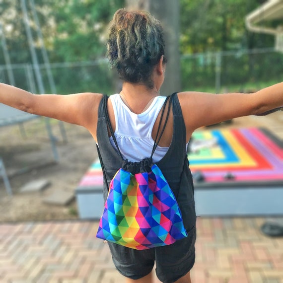 Rainbow Geometric Drawstring Bag