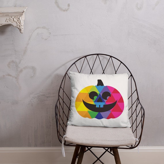 Double Sided Halloween Pumpkin Pillow Decoration for Your Party of Ghouls and Goblins on Your Couch Rainbow Pumpkin Head Gift