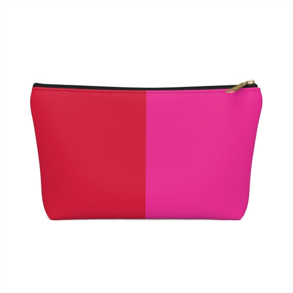 Red + Pink Two Toned Accessory Pouch w T-bottom