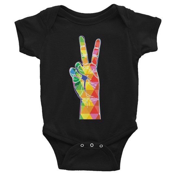 Infant Bodysuit Colorful Peace Sign One-piece Short Sleeve Peace Fingers Jumpsuit for Baby Snapsuit