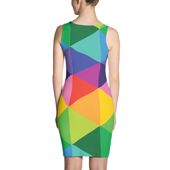 Rainbow Dress - Artisti Dress - Print Dress - Fitted Dress - Colorful Dress - Abstract Dress - Triangle Dress - Womens Dress - Sexy Dress