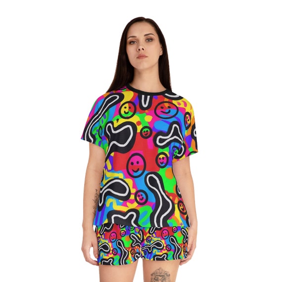 Smiley Face Rainbow Happy to Be Me Women's Short Pajama Set