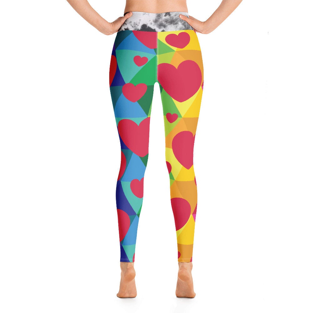 Colorful Heart Rainbow Yoga Leggings Gift for Her