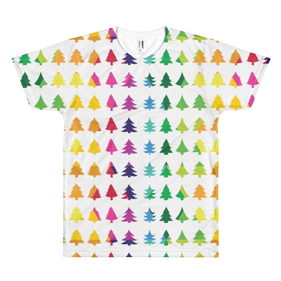 Christmas Tree Tshirt Short Sleeve T-shirt Merry Christmas Tee Xmas Fun Gift Happy Holidays Shirt Rainbow Christmas White Background