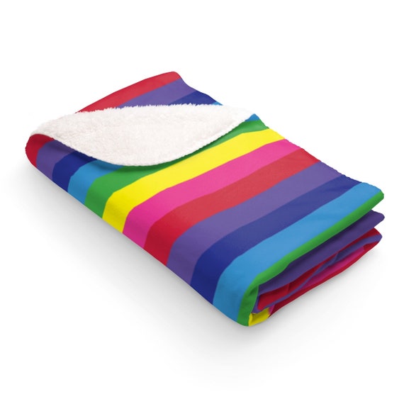 The Vivid Collection: Rainbow Striped Sherpa Fleece Blanket