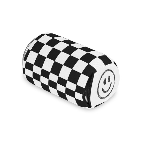 Can Cooler - Black and White Checkered Collection - Fun in the Sun at the Beach or By the Pool - Summertime Accessories