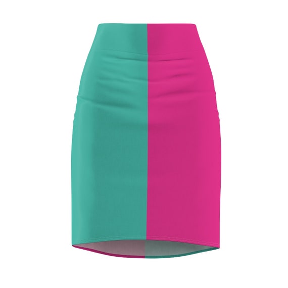 Turquoise + Hot Pink Two Toned Women's Pencil Skirt