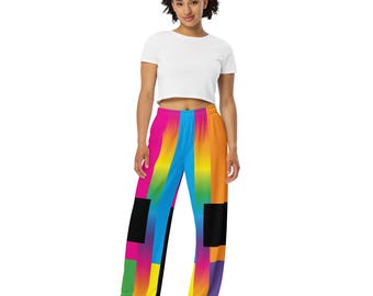 Rainbow Patchwork Pants • Colorful Block Print Joggers • Bright Festival Sweatpants • Unisex Rainbow Lounge Pants