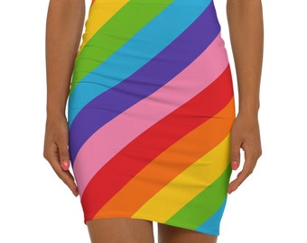 Rainbow Striped Women's Mid-Waist Pencil Skirt