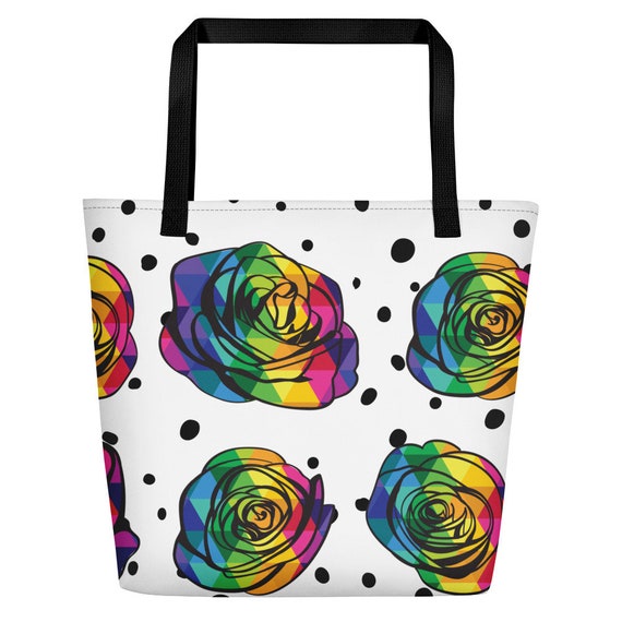 The Bloom Collection: Rainbow Roses All-Over Print Beach Bag or Gift for Mom