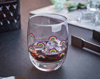 Rainbow Pattern Whiskey Glass | Pride Rainbow Rocks Glass