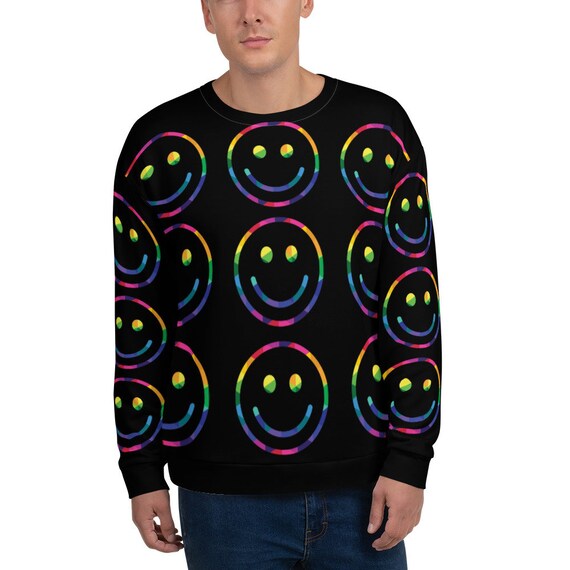 Smiley Face Sweatshirt - Pullover Happy and Having Fun - Black Cozy Sweatshirt