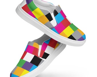 Women’s slip-on canvas shoes - Pixelated Block Collection - Fun for Everyone - Casual Shoes to Look Good In - Chill Vibes