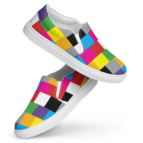 Women’s slip-on canvas shoes - Pixelated Block Collection - Fun for Everyone - Casual Shoes to Look Good In - Chill Vibes