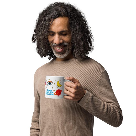 Galactic Quirk & Sips - Being Weird is Beautiful White glossy mug