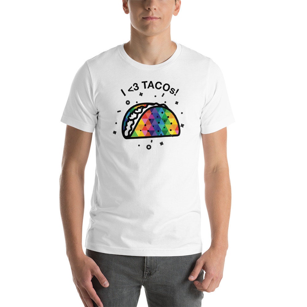 Short-Sleeve Unisex Colorful Taco T-Shirt Let's TACO 'bout it Tee is ...