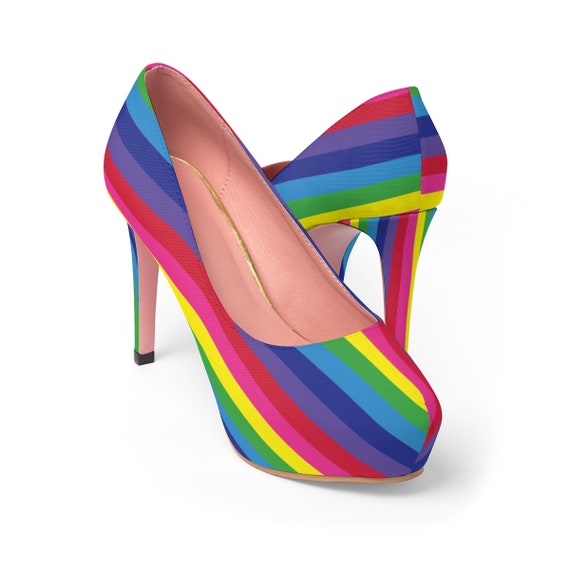 The Vivid Collection: Rainbow Striped Women's Platform Heels