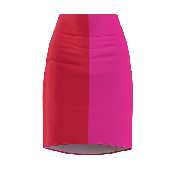 Red + Pink Two Toned Women's Pencil Skirt