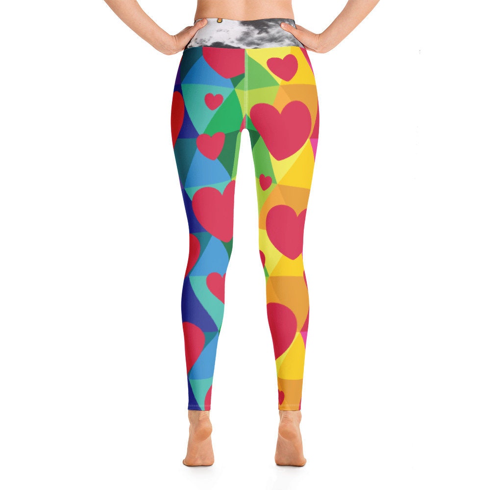 Colorful Heart Rainbow Yoga Leggings Gift for Her