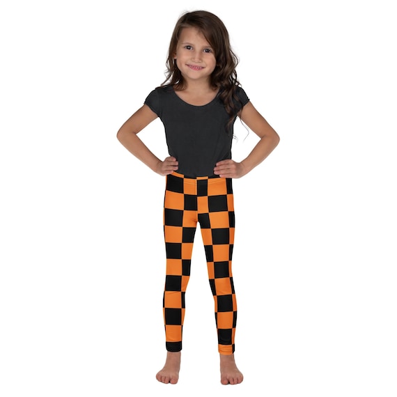 Orange and Black Checkered Kid's Leggings