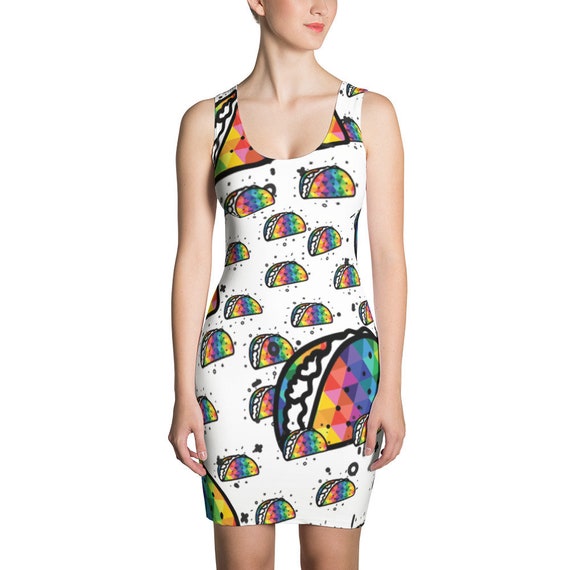 Women's Taco Dress Rainbow One-piece for Taco Lovers or Just for Fun Sublimation Cut & Sew Dress for Taco Tuesday Taco Party Taco Birthday