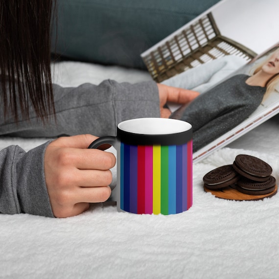 The Vivid Collection: Rainbow Striped Matte Black Magic Mug