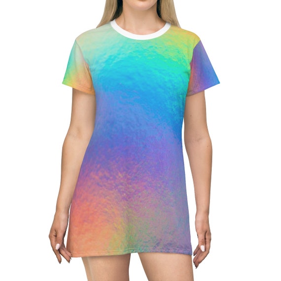 Iridescent Swirl T-shirt Dress - Tie Dye T-shirt - Holographic Dress - Graphic T-shirt Dress