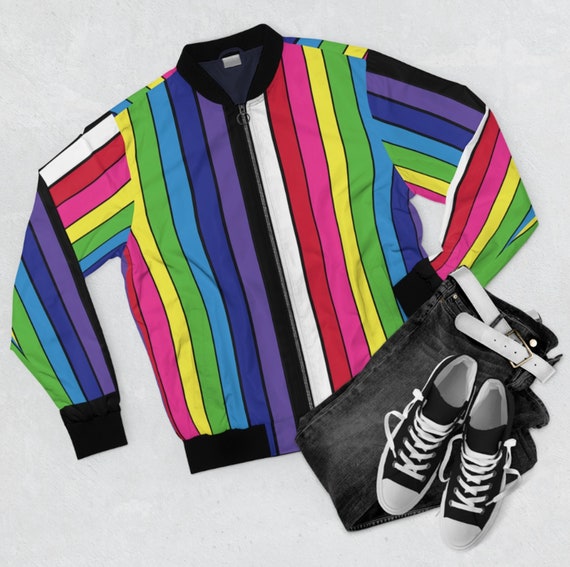 Men's Rainbow Striped Bomber Jacket