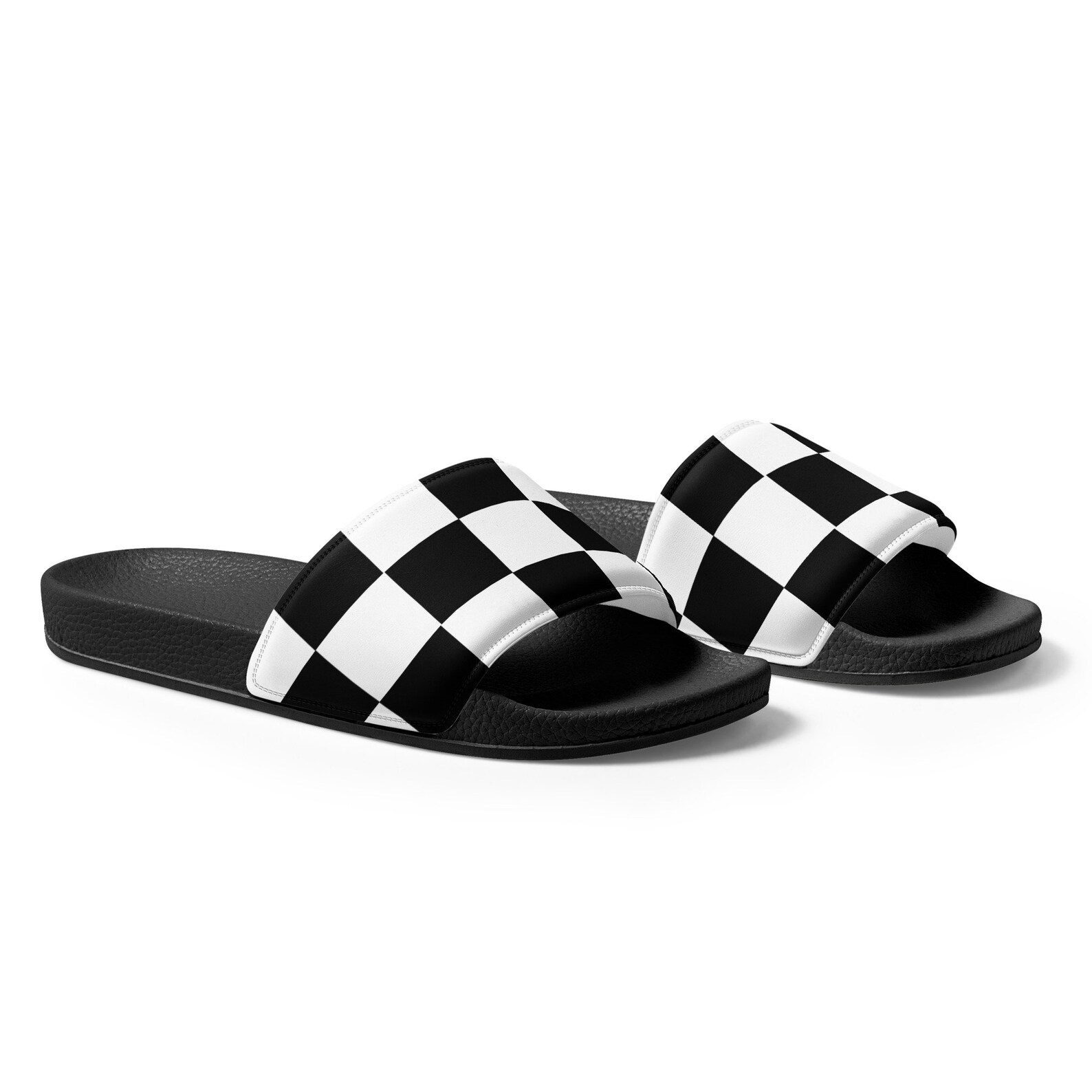 Black & White Checkered Women’s Slides – Checkered Pattern Flip Flops ...
