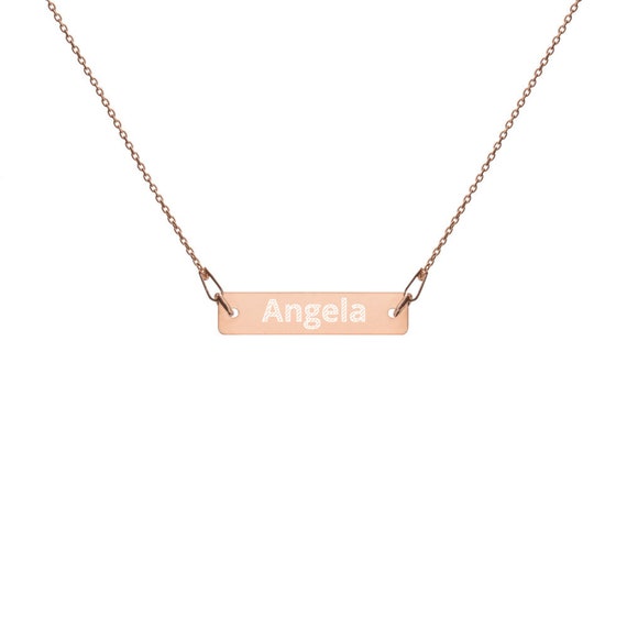 Custom Engraved Silver Bar Chain Necklace for Angela