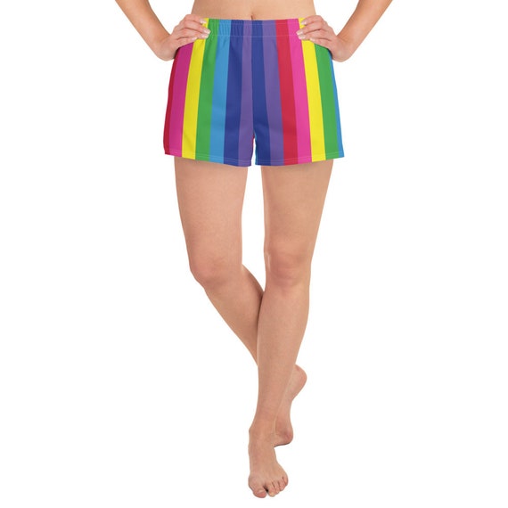 The Vivid Collection: Rainbow Striped Women's Athletic Short Shorts