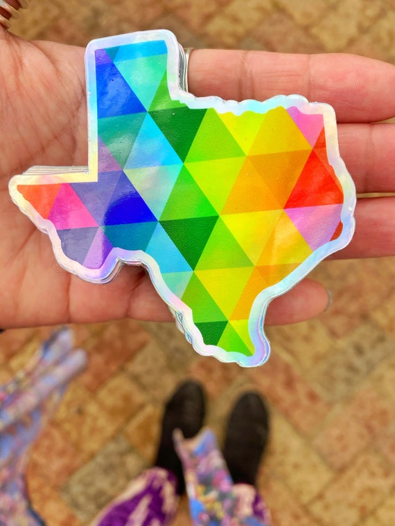 Holographic Texas Sticker Custom Decal Texas State Stick On Adhesive Texan Born and Raised in Lone Star State of Texas Gifts Rainbow Sticker