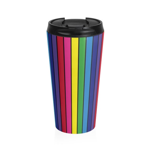 The Vivid Collection: Rainbow Striped Stainless Steel Travel Mug