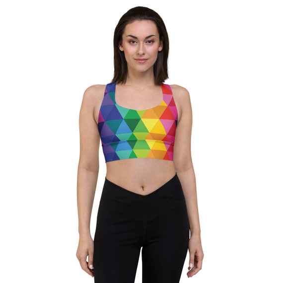 Colorful Triangles Longline Sports Bra Geometric Top for Working Out or Just for Looking Cute at the Festival